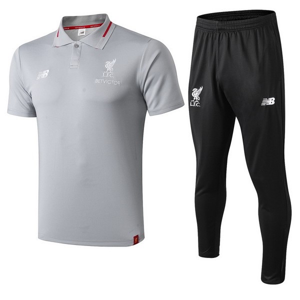 Polo Conjunto Completo Liverpool 2018-2019 Gris Negro